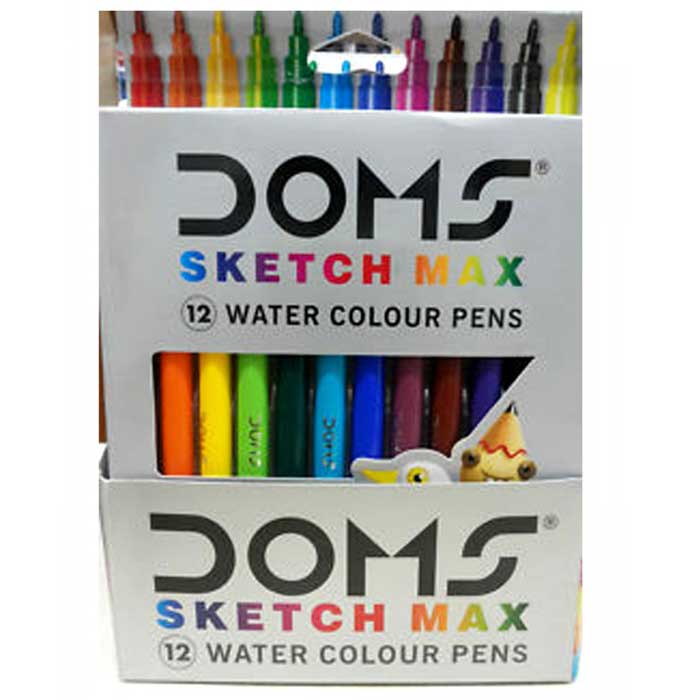 Doms Aqua 12 Shades Watercolour Sketch Pen Set  Unique Push Resistant Tip  With Bright 