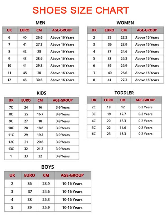 shoe size chart